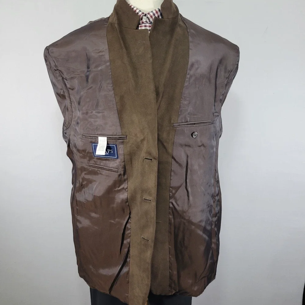 Chaps Men's Sport‎ Coat Blazer Three Button Brown Suede Polyester Size 46L